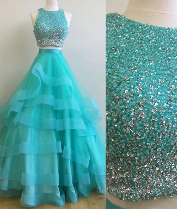 Fantastic Offers Green Round Neck 2 Pieces Beaded Sequins Tulle Long Corset Prom Dress, Green 2 Pieces Corset Formal Dress, Green Evening Dress outfit Fantastic Offers Green Round Neck 2 Pieces Beaded Sequins Tulle Long Corset Prom Dress, Green 2 Pieces Corset Formal Dress, Green Evening Dress outfit