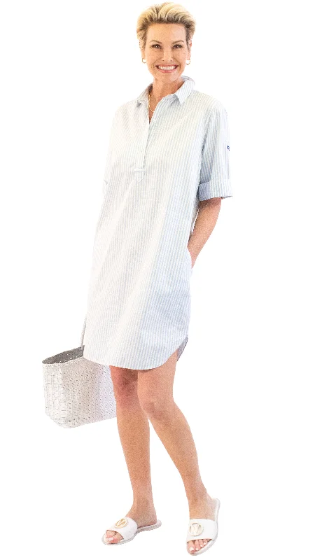 Shop and Save Pinstriped Shirt Dress - White/Light blue