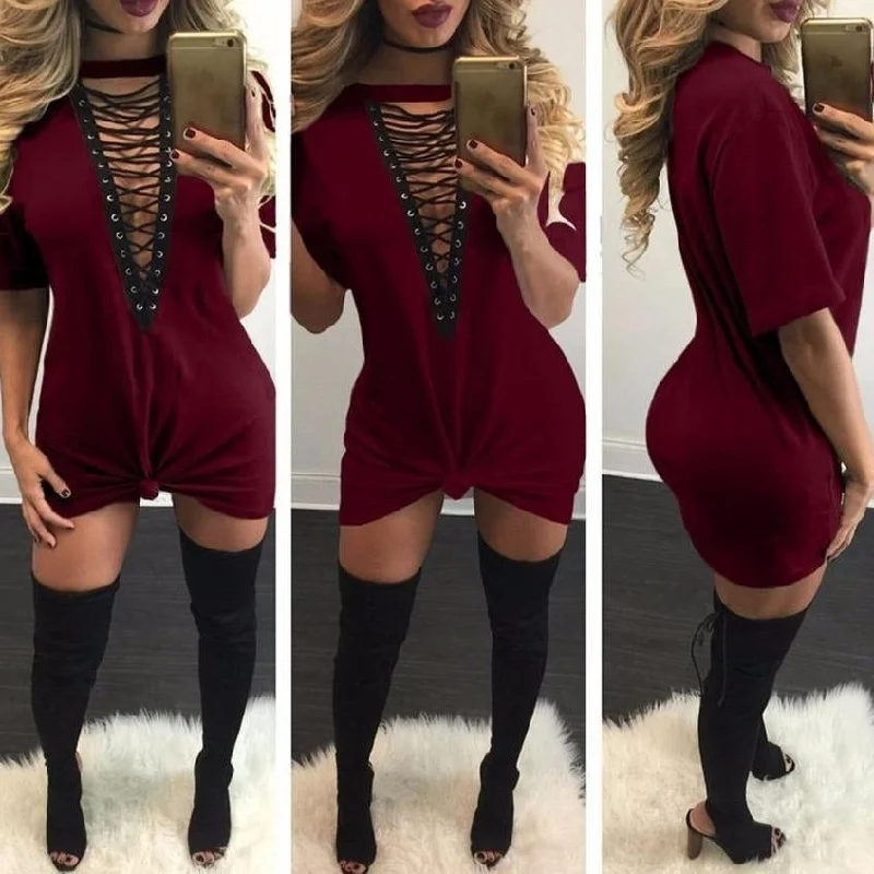 Hot Deal Lace Up Plunging Crisscross Dress