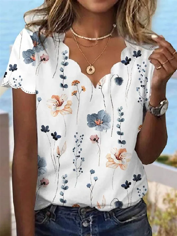 Special Discount Summer Dessert Shell Neck Floral Design T-Shirt  cc187