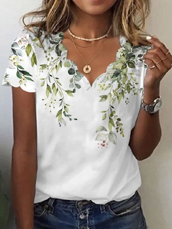 Blowout Deals V Neck Loose Floral Casual T-Shirt  QR96