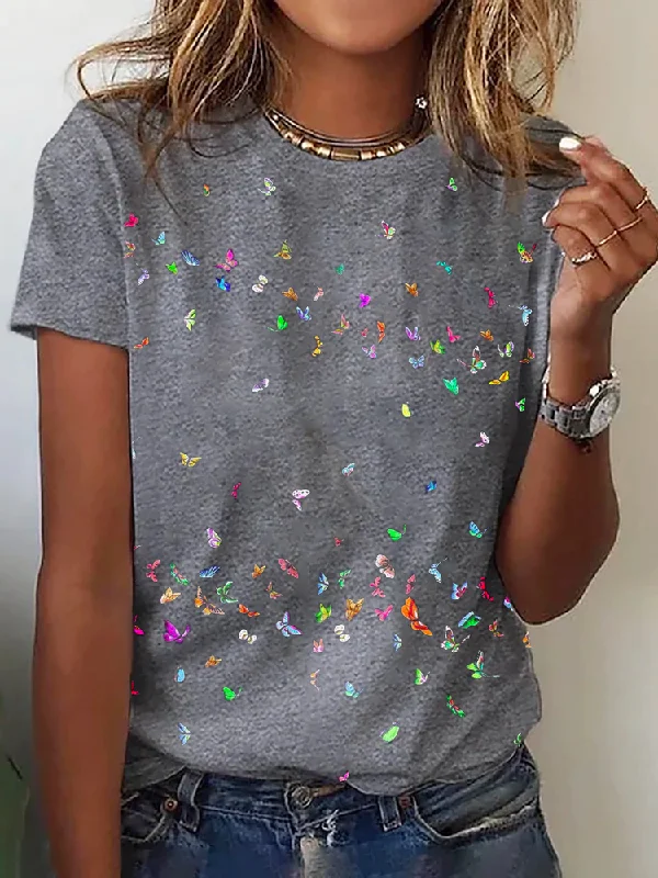 Act Fast Butterfly Printed Short Sleeve T-Shirt  cc203