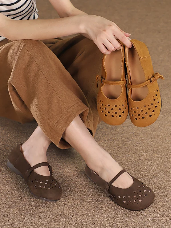 Special Savings Women Vintage Soft Leather Cutout Solid Shoes XX1053