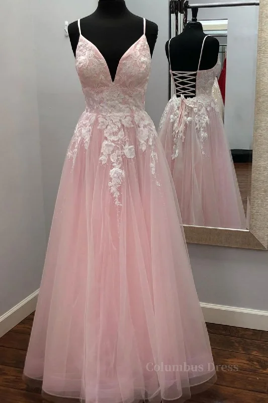 Big Discounts A Line V Neck Pink Lace Floral Long Corset Prom Dress, Pink Lace Corset Formal Dress, Pink Evening Dress outfit Big Discounts A Line V Neck Pink Lace Floral Long Corset Prom Dress, Pink Lace Corset Formal Dress, Pink Evening Dress outfit