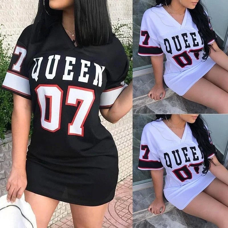 Online Specials casual loose T-shirt skirt sexy short sleeve V-neck side slit dress