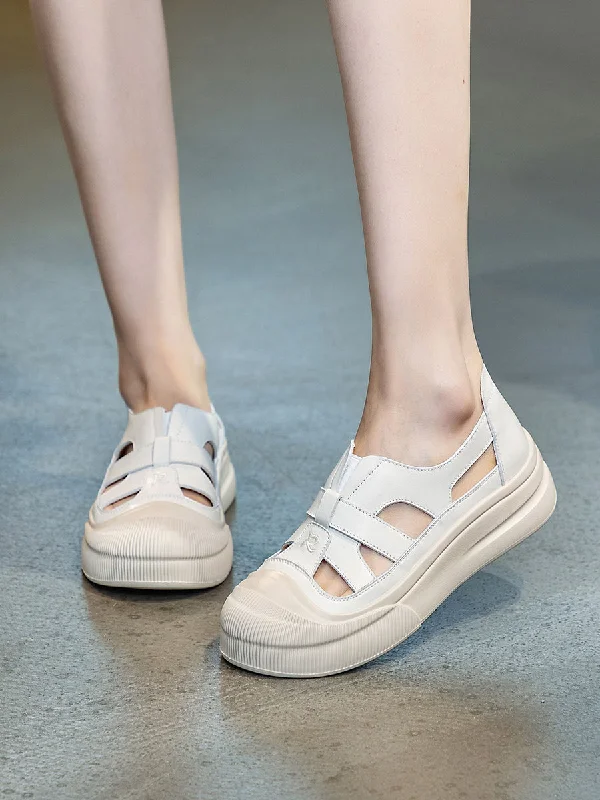 Limited Time Discount Women Casual Summer Leather Spliced Cutout Shoes UI1020