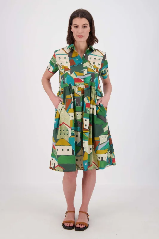 Mega Sale Pueblito Villa Dress Long Green in Cotton