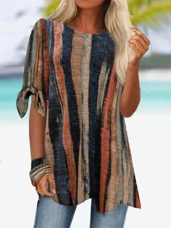 New Deals Crew Neck Casual Color Block Loose T-Shirt  cc191