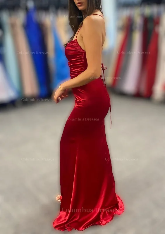 Price Cut Sheath/Column Bateau Spaghetti Straps Long/Floor-Length Charmeuse Prom Dress With Pleated