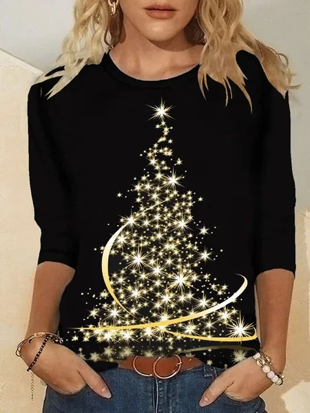Must-Have Deals Christmas tree Crew Neck T-shirt  QH107