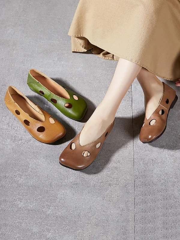 Limited Quantity Women Summer Casual Solid Leather Cutout Soft Shoes IO1029