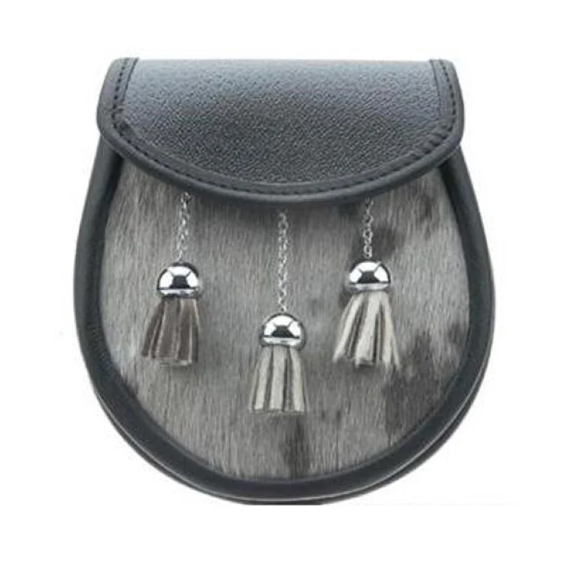 Sale Event Black or Brown Leather Sporran Buffalo Skin Front With 3 Chain Tassels