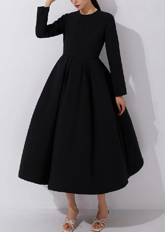 Bargain Bin French Black Zippered Nail Bead Long Dresses Fall AM1017