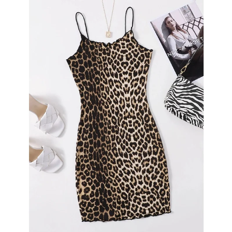 Big Savings Lettuce Trim Leopard Dress