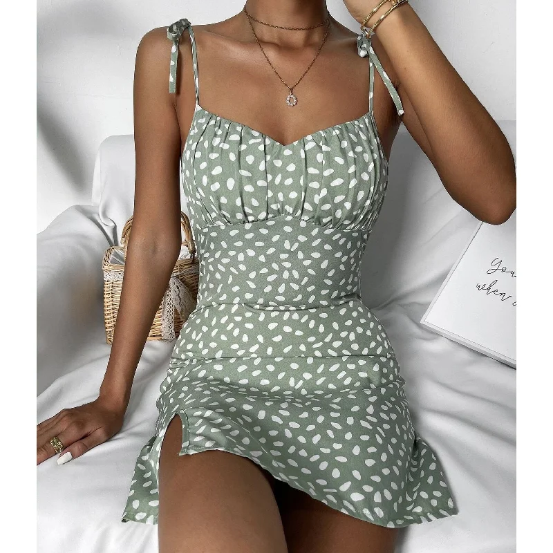 Fantastic Offers Allover Print Tie Shoulder Split Hem Bustier Cami Dress