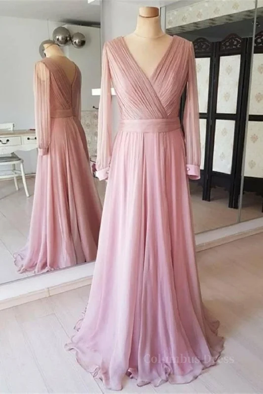 Savings Spectacular Long Sleeves V Neck Pink Chiffon Long Corset Prom Dress, Long Sleeves Pink Corset Bridesmaid Dress, Pink Corset Formal Evening Dress outfit Savings Spectacular Long Sleeves V Neck Pink Chiffon Long Corset Prom Dress, Long Sleeves Pink Corset Bridesmaid Dress, Pink Corset Formal Evening Dress outfit