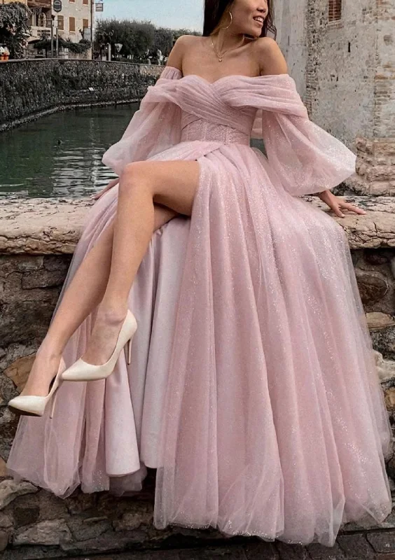 Limited Time Princess Off-the-Shoulder Sweep Train Tulle Corset Prom Dress With Pleated Split outfit Limited Time Princess Off-the-Shoulder Sweep Train Tulle Corset Prom Dress With Pleated Split outfit
