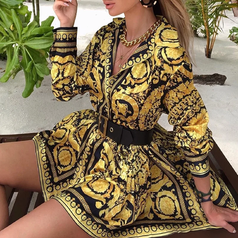 Amazing Deals Women's Autumn Long Sleeve Printed Dress