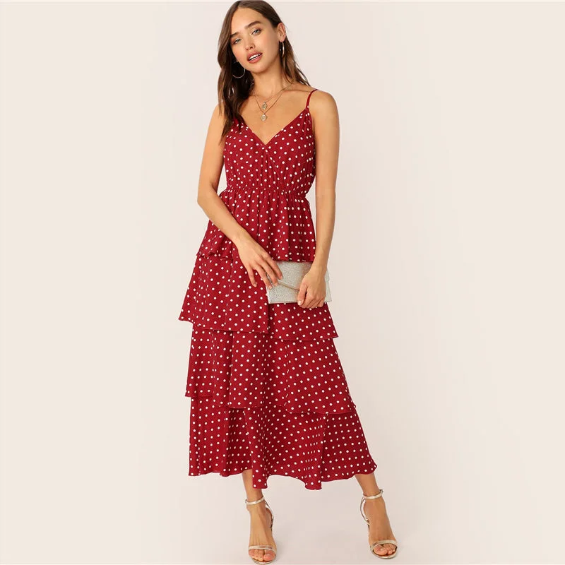 Reduced Prices Women's Summer Polyester V-Neck Long Dress With Ruffles
