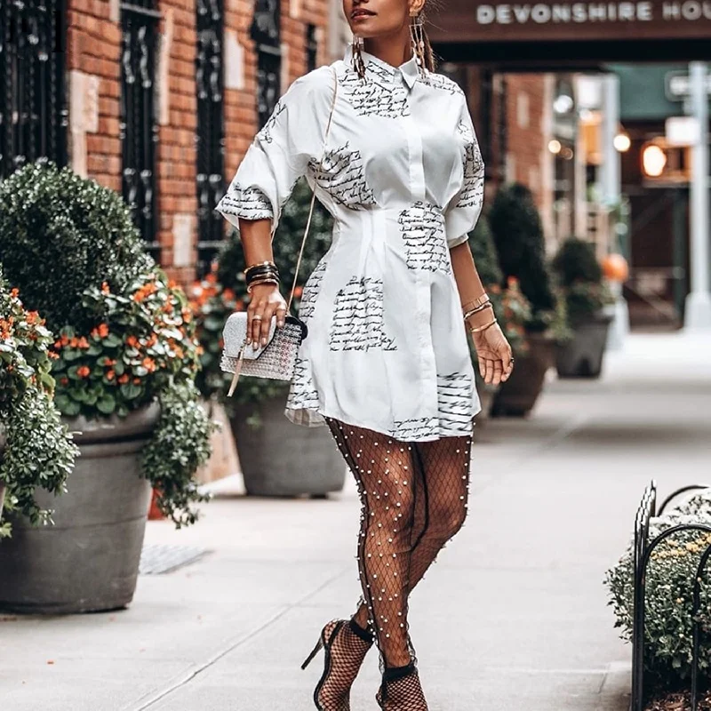 Discount Mania Women's Autumn Long Sleeve Mini Dress With Letter Print