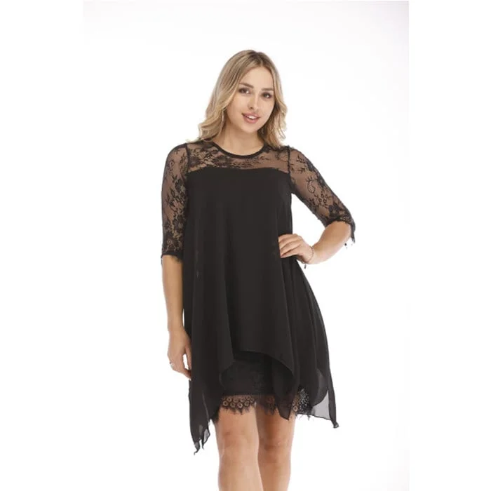 Best Deals Women Lace Oversize Dress Summer Loose Irregular Short Dress Three Quarter Sleeve Chiffon Overlay Best Deals Women Lace Oversize Dress Summer Loose Irregular Short Dress Three Quarter Sleeve Chiffon Overlay