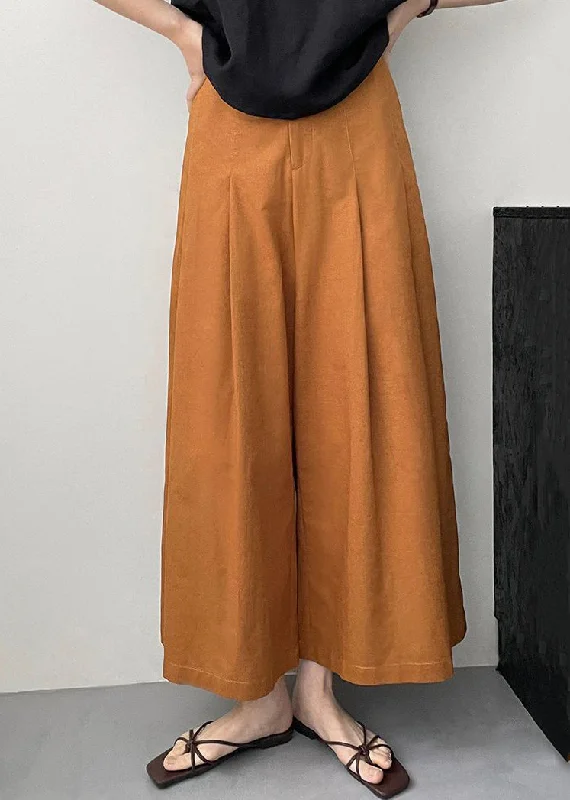 Special Discount New Orange Pockets Solid Cotton Wide Leg Pants Summer QE045