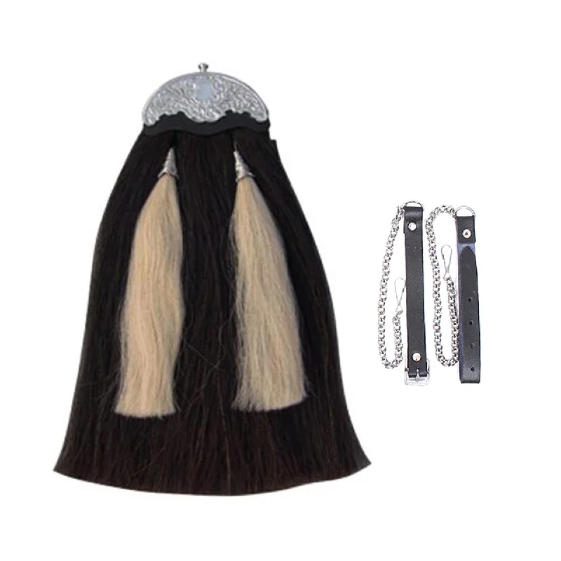 Can't Miss Original Horse Hair Sporran Black Body With Two White Tassels