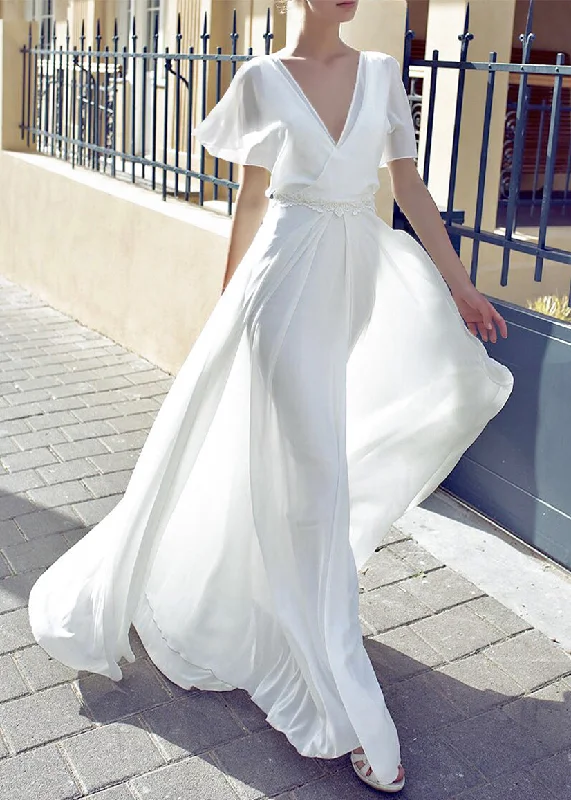 Special Savings Bohemian White V Neck Backless Lace Ankle Dress Summer AM1008