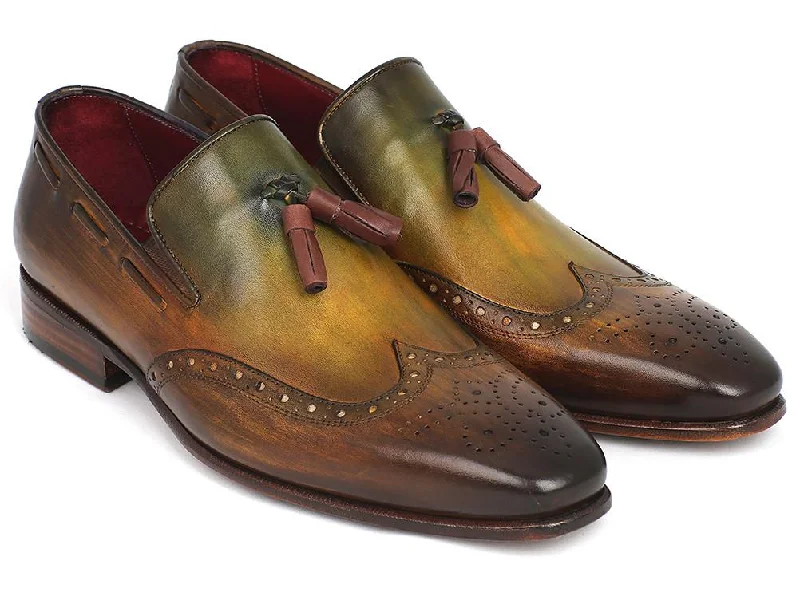 Don't Miss Paul Parkman Men's Wingtip Tassel Loafers Green Shoes (ID#WL34-GRN)