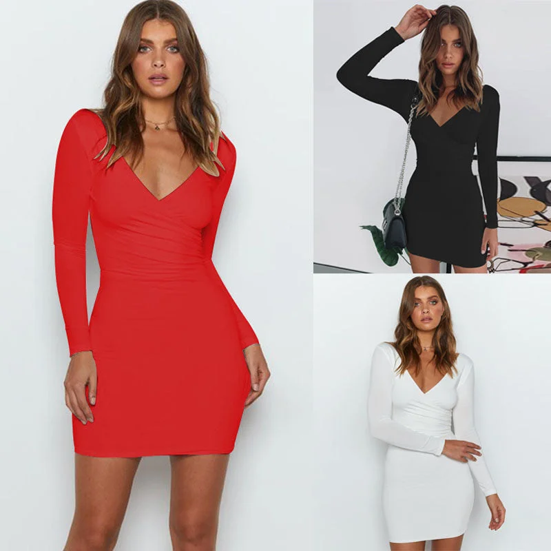 Don’t Miss Out Plunging Neck Ruched Bodycon Dress