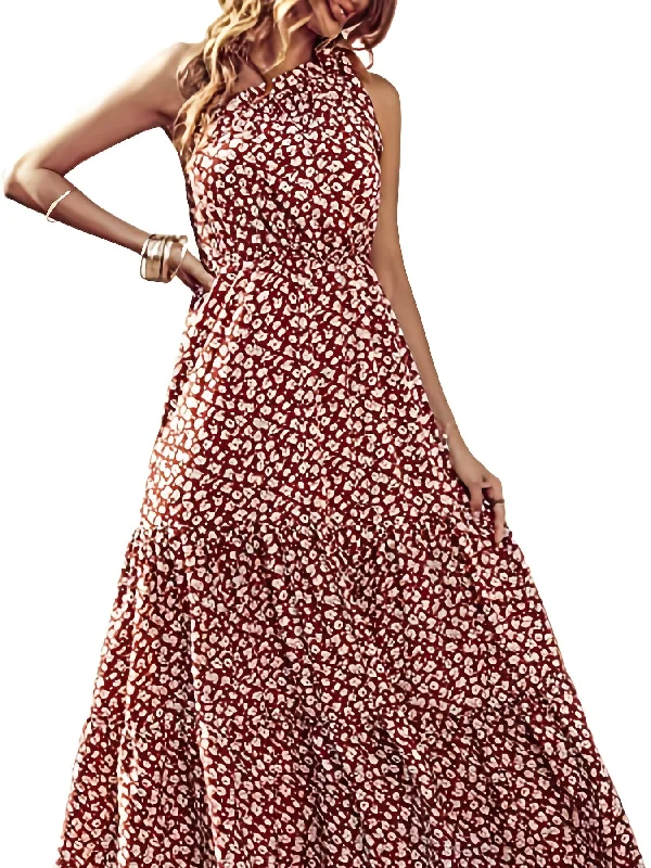Limited Stock Floral Print One Shoulder Dress, Boho Casual Asymmetrical Neck Sleeveless Dress, Women's Clothing AZ10030
