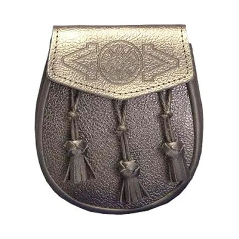 Low Prices Black or Brown Grained Leather Sporran 3 Knotted Tassels And Chain Belt