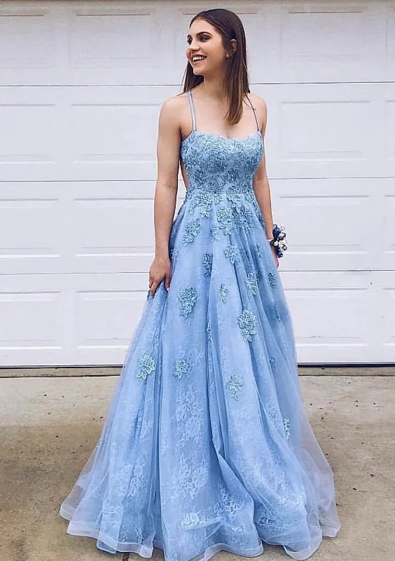 Unbeatable Prices A-line Bateau Court Train Lace Corset Prom Dress With Appliqued Gowns