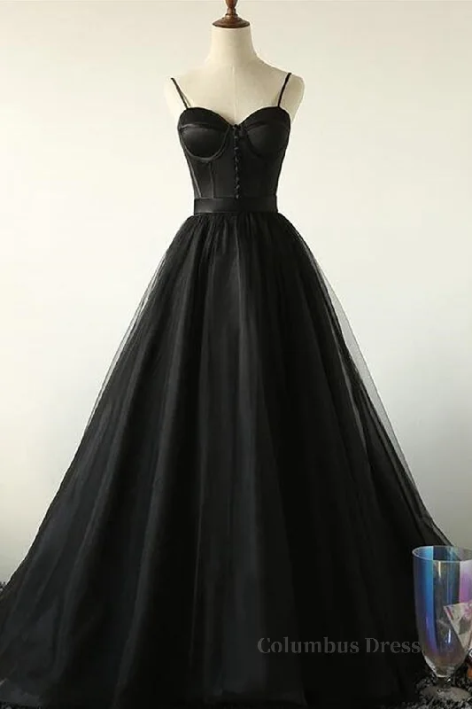Closeout Sale Sweetheart Neck Black Tulle Long Corset Prom Dress, Thin Straps Black Corset Formal Evening Dress, Black Corset Ball Gown outfits Closeout Sale Sweetheart Neck Black Tulle Long Corset Prom Dress, Thin Straps Black Corset Formal Evening Dress, Black Corset Ball Gown outfits