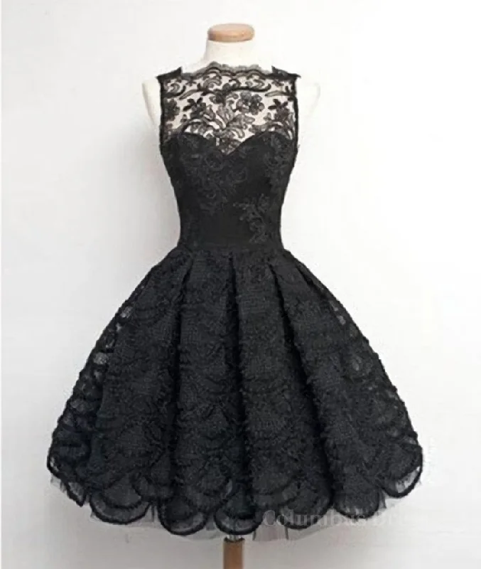 Seasonal Clearance Retro A-line Black Lace Sleeveless Open Back Short Corset Prom Dresses, Corset Homecoming Dresses outfit