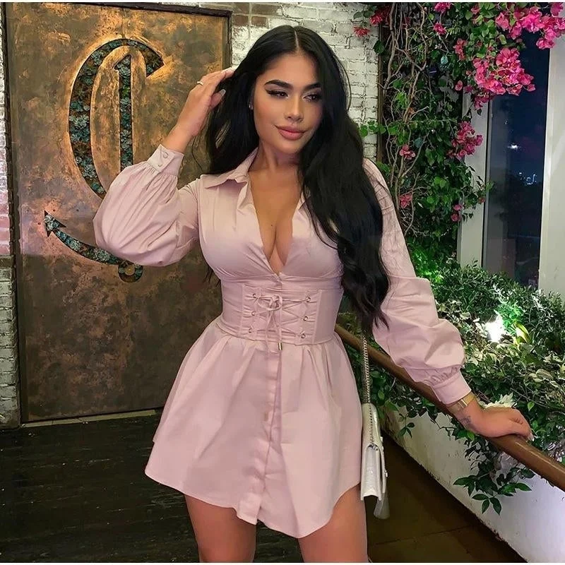 Can't Miss Deep V-Neck Long Sleeve Bodycon Mini Dress
