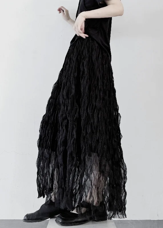 Midnight Sale Stylish Black Wrinkled Elastic Waist Tulle Skirt Summer WN030
