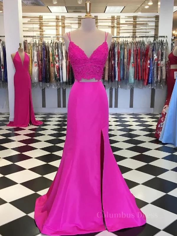 Today’s Deal Fuchsia V Neck Two Pieces Mermaid Lace Top Satin Long Corset Prom Dress with Slit, Mermaid Lace Fuchsia Corset Formal Graduation Evening Dresses outfit Today’s Deal Fuchsia V Neck Two Pieces Mermaid Lace Top Satin Long Corset Prom Dress with Slit, Mermaid Lace Fuchsia Corset Formal Graduation Evening Dresses outfit