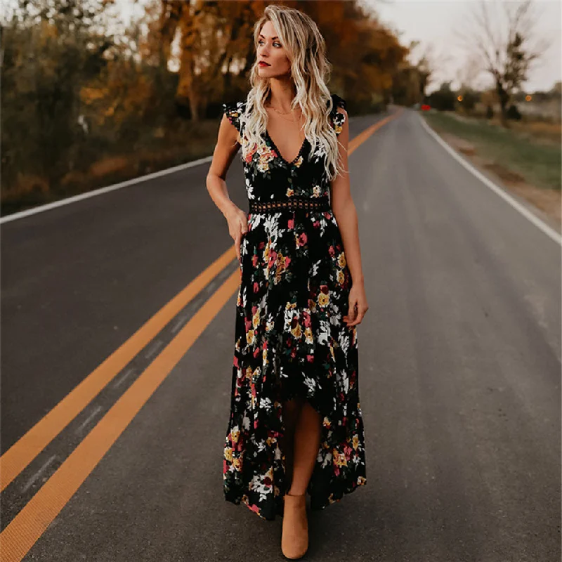 Discount Extravaganza EI Contente Jacobella High-Low Floral Dress - Black S (FS-M)