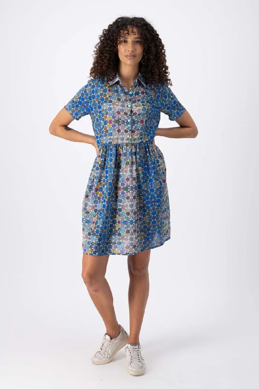 Bargain Blast Kaleidoscope Villa Dress Blue in Seersucker