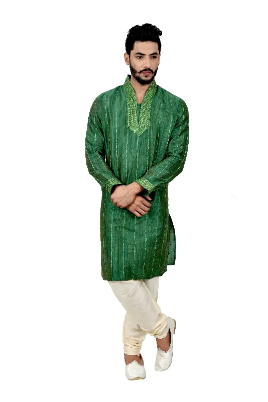 Today’s Deal Indian Traditional Ghiccha Silk Green Kurta Pajama for Men