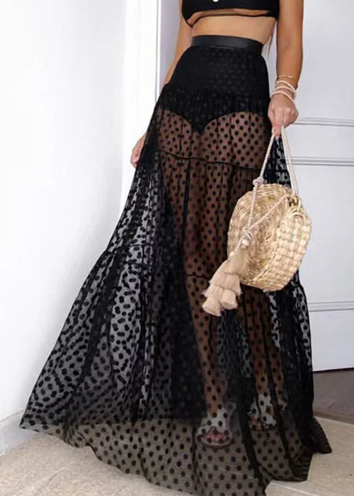 Hurry In New Black Dot Elastic Waist Tulle Swimwear Skirts Summer RV021