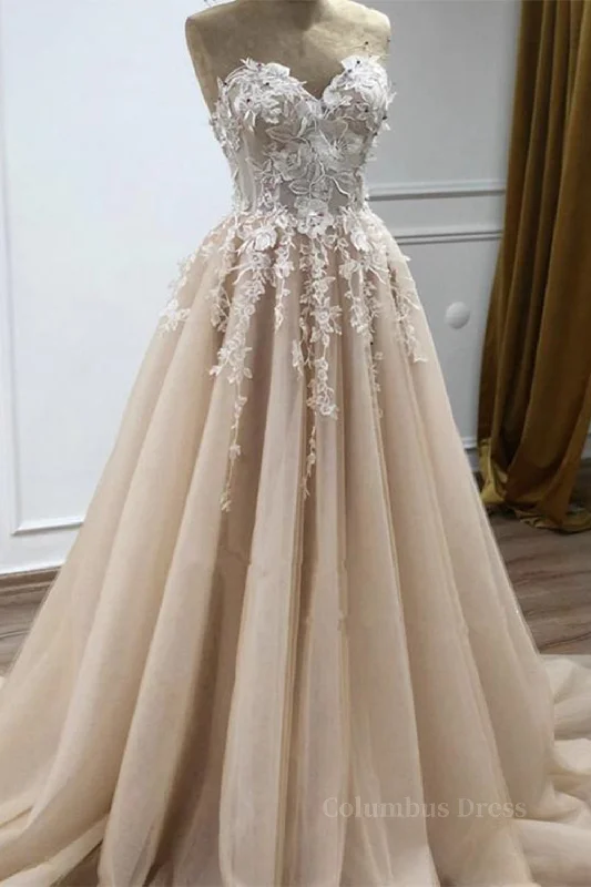 Price Smash Strapless Sweetheart Neck Champagne Lace Appliques Long Corset Prom Dress, Champagne Lace Floral Corset Formal Evening Dress outfit Price Smash Strapless Sweetheart Neck Champagne Lace Appliques Long Corset Prom Dress, Champagne Lace Floral Corset Formal Evening Dress outfit