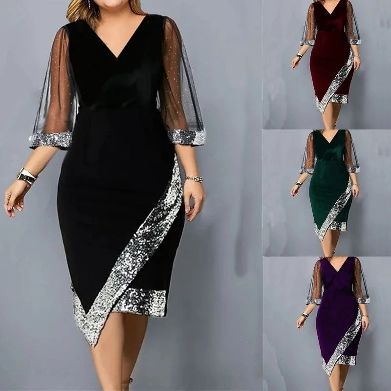 Savings Galore Irregular Sequin Perspective Mesh Womens Dress