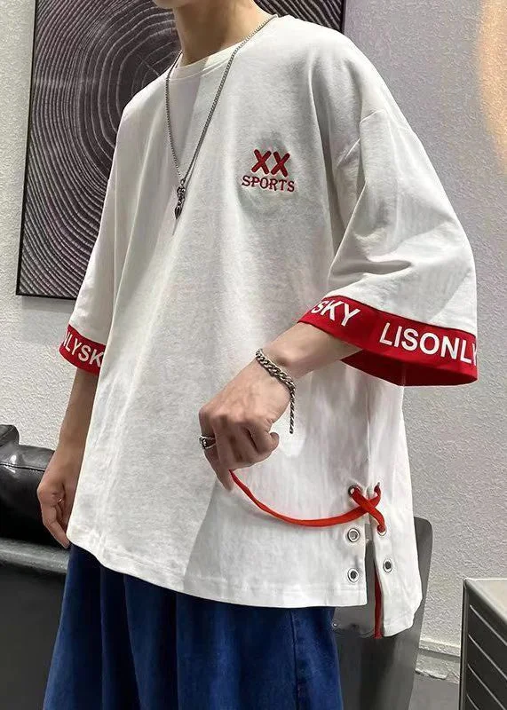 Massive Deals Plus Size White O Neck Lace Up Cotton Mens T Shirt Designer Summer WA015 Massive Deals Plus Size White O Neck Lace Up Cotton Mens T Shirt Designer Summer WA015