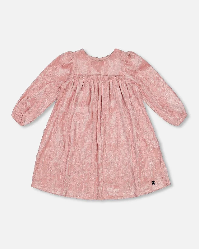 YEAR-End Sale Long Sleeve Velvet Dress With Frills Light Pink