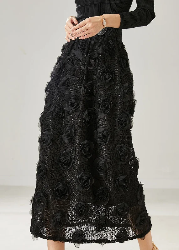 New Markdowns Natural Black Stereoscopic Floral Knit Skirts Summer AZ1047