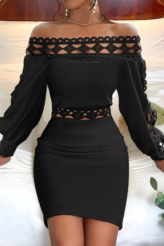 Buy Now Sexy Solid Hollowed Out Off the Shoulder Wrapped Skirt Dresses YE9882