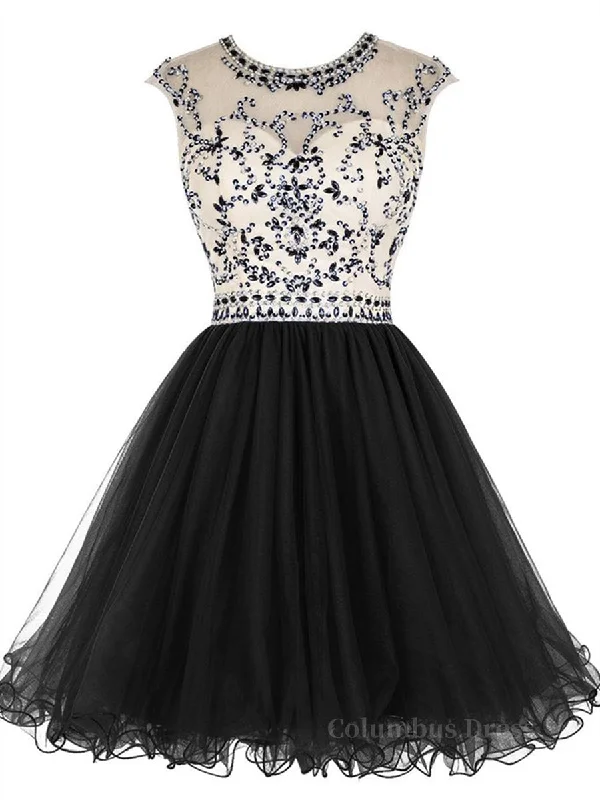 Special Discount Custom Made Round Neck Cap Sleeves Beading Black Short Corset Prom Dresses Royal Blue Corset Homecoming Dresses, Evening Dresses 2024 outfit