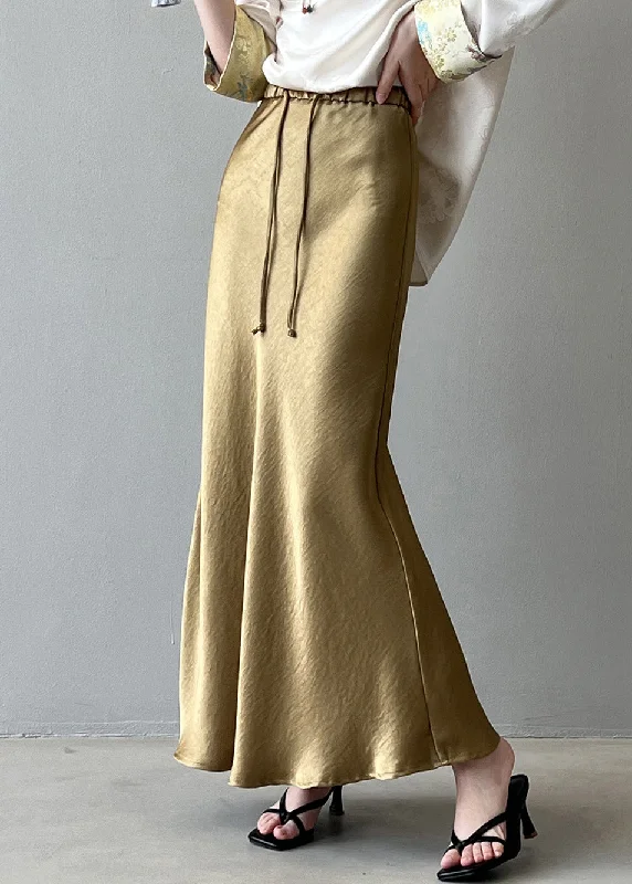 Crazy Deals Boutique Gold Drawstring High Waist Draping Silk Skirts Fall QC023